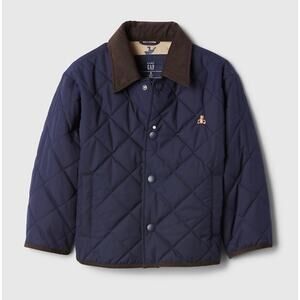 Baby Gap Navy quilted field jacket corduroy collar embroidered Bear logo Size 2Y